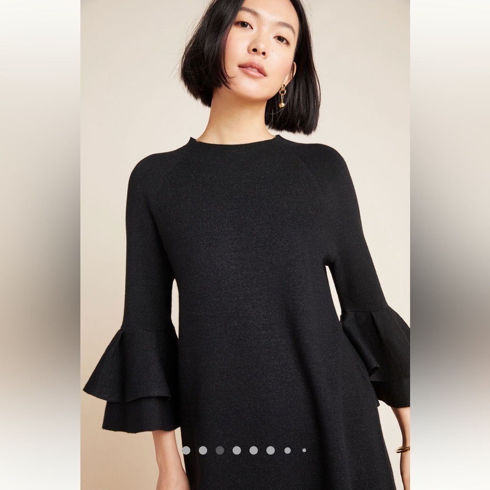 Anthropologie Claudette Black Ruffled Sweater Dress Sz:M - Picture 3 of 14